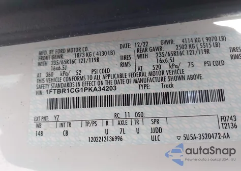 2023 Ford Transit-250 z USA, uszkodzony, nr VIN 1FTBR1CG1PKA34203